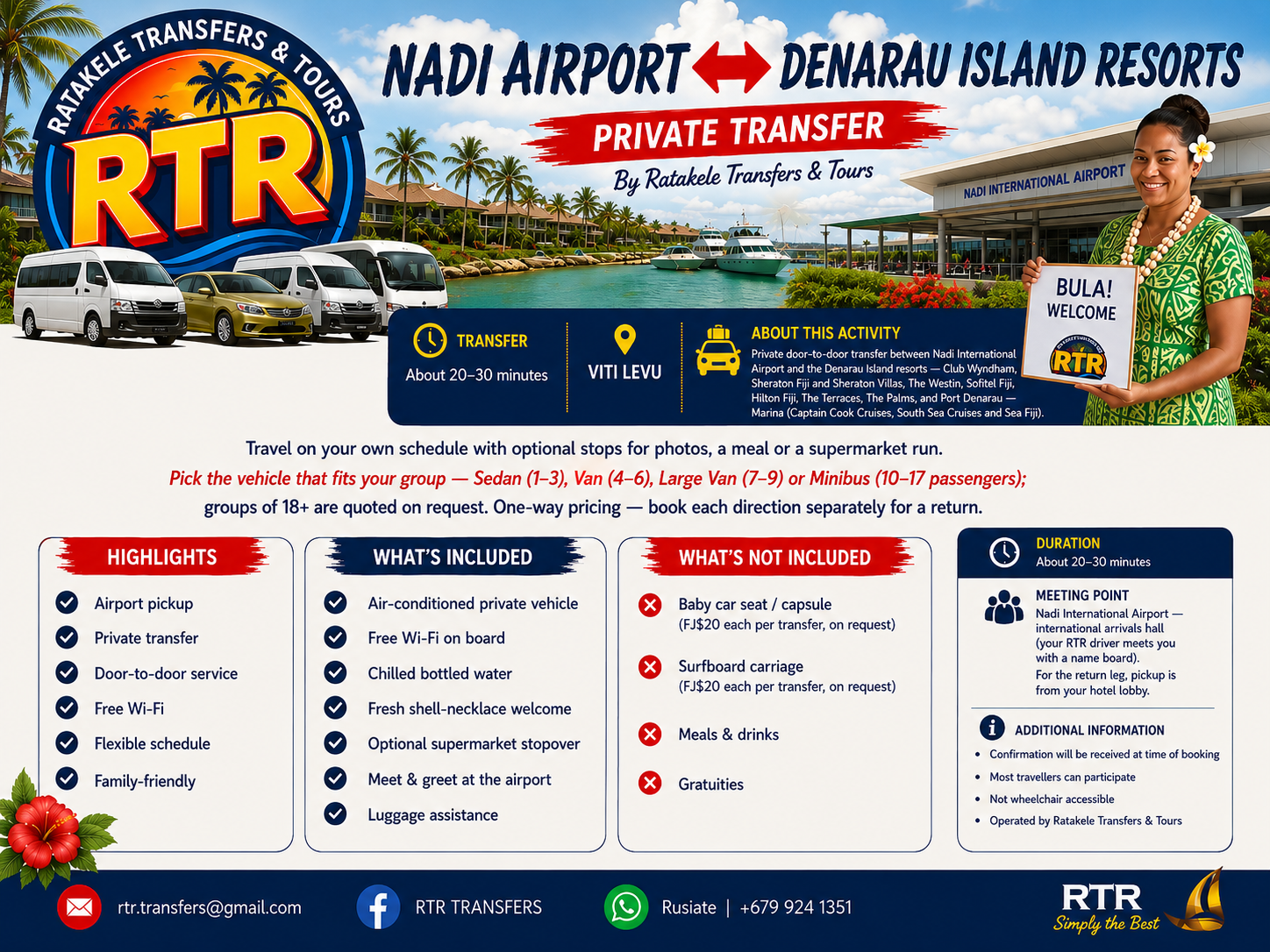 Nadi Airport ↔ Denarau Island Resorts — Private Transfer
