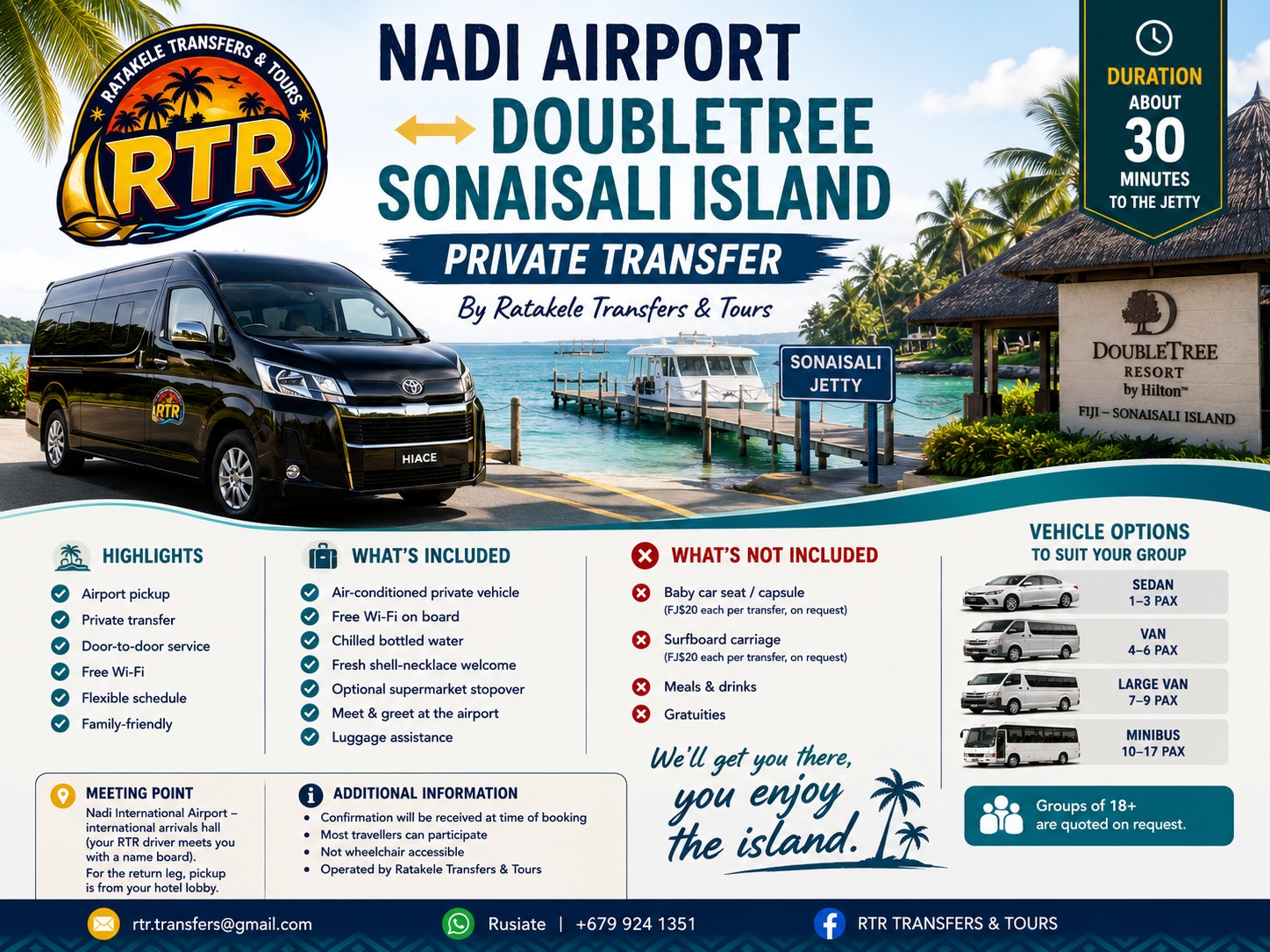 Nadi Airport ↔ DoubleTree Sonaisali Island — Private Transfer