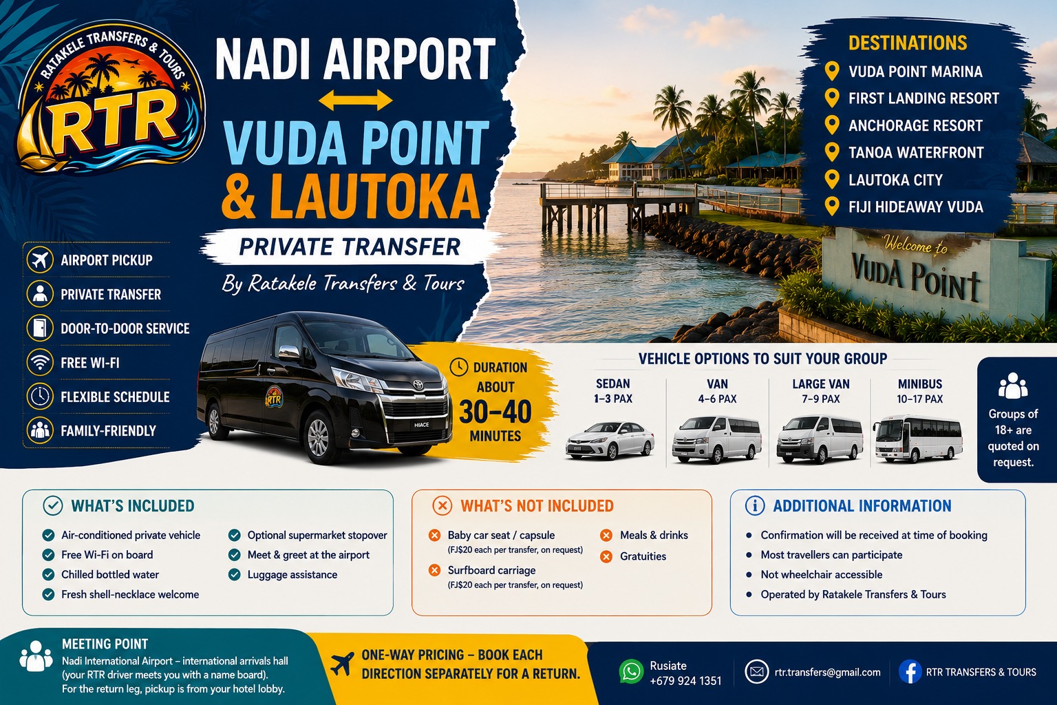 Nadi Airport ↔ Vuda Point & Lautoka — Private Transfer